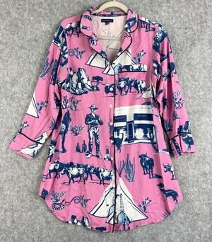 Katie Kime Marfa Toile Pajama Sleep Shirt Womens XS Pink Modal Cotton Western